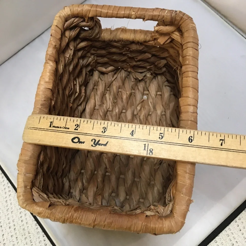 Woven Storage Basket Home Decor Small Tan Water Hyacinth Rectangular Farmhouse